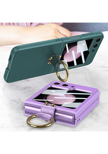 Samsung Galaxy Z Flip5 5g Pu Deri Kaplamalı Pc Ince Kılıf Yüzüğü Kickstand Telefon Kapağı ve Kayış (Yurt Dışından) fırsatları