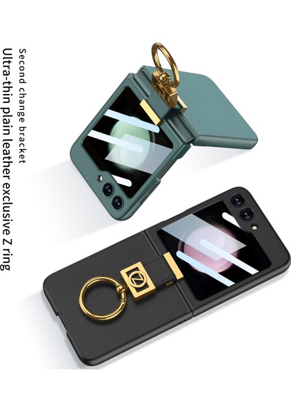 Samsung Galaxy Z Flip5 5g Ince Telefon Kapağı Sabit Pc+Pu Metal Z Mektup Kickstand Case (Yurt Dışından) fırsatları