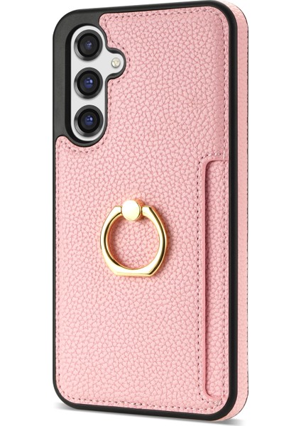 Samsung Galaxy S23 Fe Parmak Yüzüğü Kickstand Telefon Kasası Pu Deri+Tpu Kart Tutucu Kapağı (Yurt Dışından)