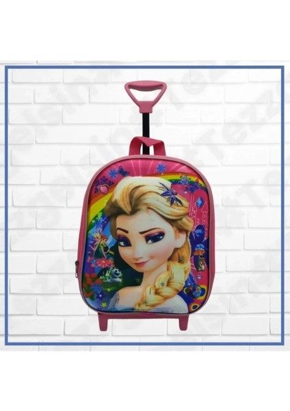 Kız Çocuk Frozen Elsa Kardeşler Kreş Anaokulu 3D Eva Kabartmalı Çekçekli Okul Çantası Sırt Çantası