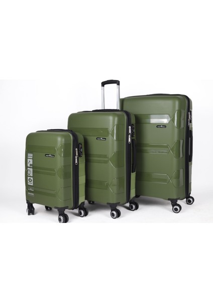 Gold Pp Valiz 8011 Haki Yeşil Tsa Kilitli Üçlü Set
