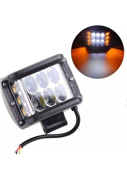 Off Road 45W 12 LED Beyaz Turuncu Flaşlı Kare Sis Farı Çalışma Lambası Hi-Tech