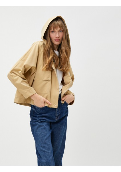 Crop Oversize Ceket Cepli Kapüşonlu