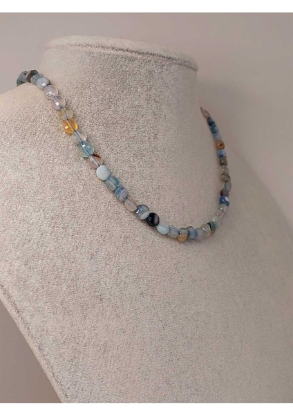 Akik Taşı Yassı Faset Kesim Kolye 6X4MM (Sabit Klipsli) (42820)