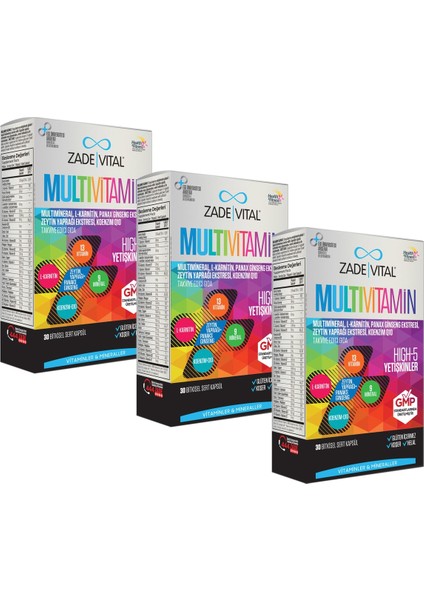 Multivitamin Multimineral (3 Kutu 90 Kapsül) Koenzim Q10, L-Karnitin, Panax Ginseng Içerir