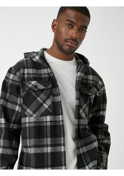 Ekoseli Oduncu Gömleği Kapşonlu Cep Detaylı