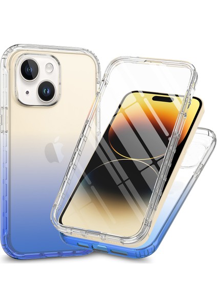 Apple iPhone 15 Plus Gradyan Renkli Telefon Kılıfı Pc+Tpu Pet Ekran Koruyucu Mavi (Yurt Dışından)
