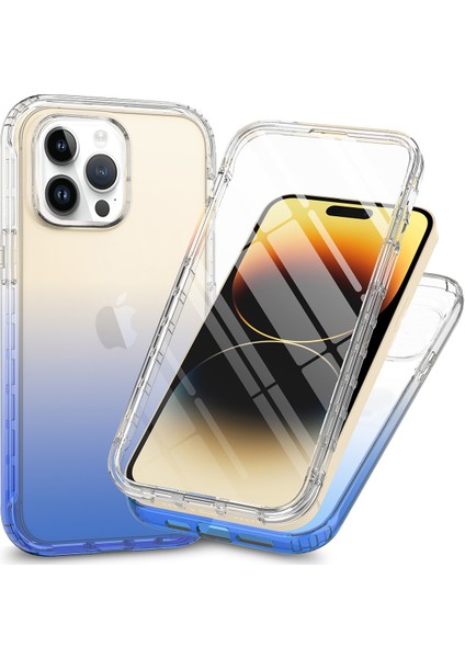Apple iPhone 15 Pro Max Gradyan Pc+Tpu Telefon Kılıfı Pet Screen Koruyucu Blue ile Çizelge Karşıtı Kapak (Yurt Dışından)