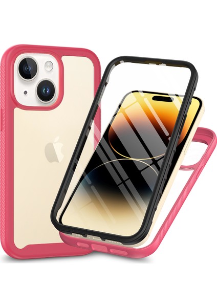 Apple iPhone 15 Için 3'ü 1 Arada Telefon Kılıfı Plus Tam Koruma Tpu+Pc Kapağı Pet Screen Koruyucu-Pembe (Yurt Dışından)