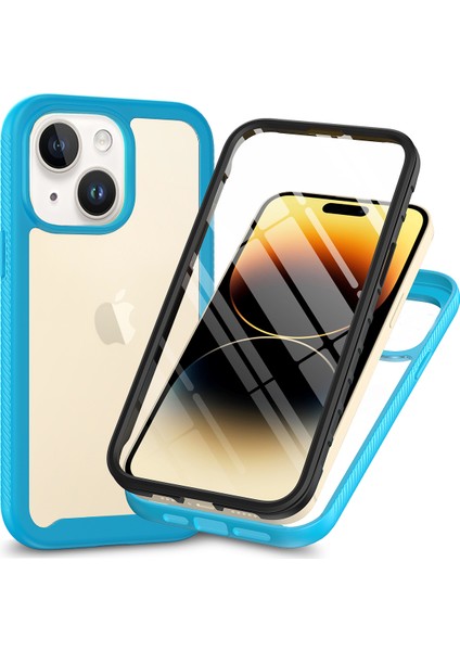 Apple iPhone 15 Için 3'ü 1 Arada Telefon Kılıfı Plus Tam Koruma Tpu+Pc Kapağı Pet Screen Koruyucu Işık Mavisi (Yurt Dışından)