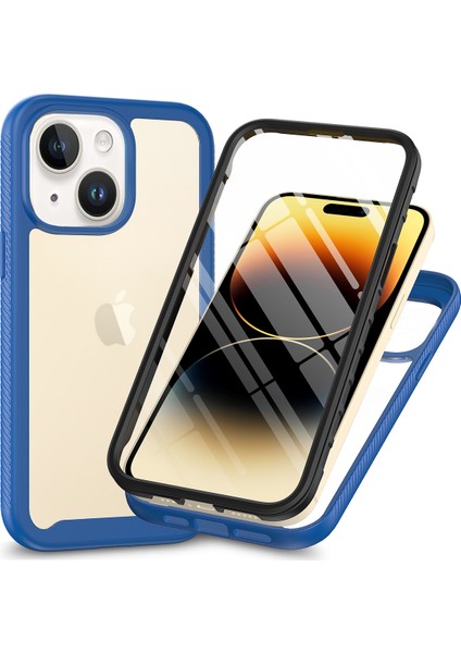 Apple iPhone 15 Için 3'ü 1 Arada Telefon Kılıfı Plus Tam Koruma Tpu+Pc Kapağı Pet Ekran Koruyucu Mavi (Yurt Dışından)