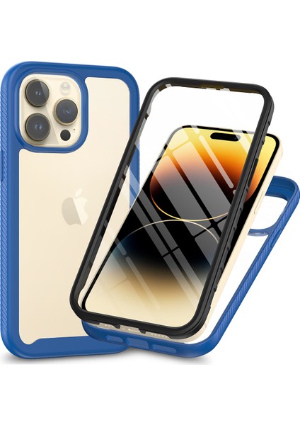 Telefon Için 3'ü 1 Arada Şok Geçirmez Kasa 15 Pro Anti-Cratch Tpu+Pc Telefon Kapağı Pet Ekran Koruyucu Mavi (Yurt Dışından)