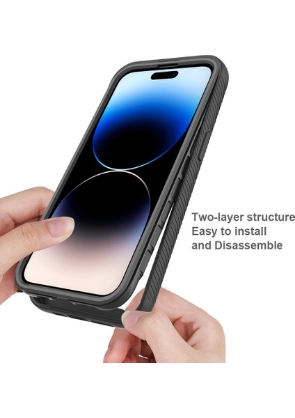 Telefon Için 3'ü 1 Arada Şok Geçirmez Kasa 15 Pro Anti-Cratch Tpu+Pc Telefon Kapağı Pet Ekran Koruyucu Mavi (Yurt Dışından)