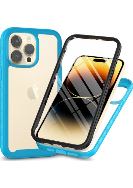 Apple iPhone 15 Pro Telefon Kılıfı Için 3-1 Arada Şok Geçirmez Kılıf 15 Pro 15 Pro-Çizelge Tpu+Pc Telefon Kapağı Pet Ekran Koruyucu-Işık Mavi (Yurt Dışından)