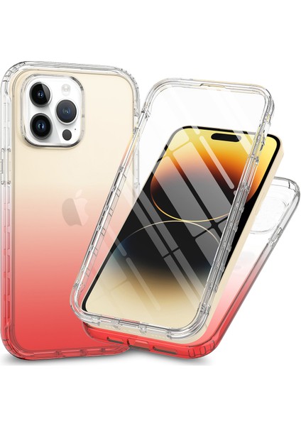 Apple iPhone 15 Pro Max Gradyan Pc+Tpu Telefon Kılıfı Pet Ekranı Koruyucu-Kırmızılı Kırpma Anti-Çizelge Kapağı (Yurt Dışından)
