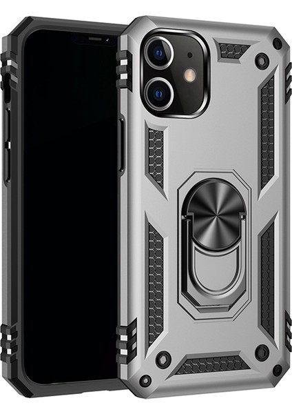 Zırh Şok Geçirmez Telefon Kabuğu Pc Tpu Hibrit Kılıf Apple iPhone 12 Mini-Grey Için Kickstand ile (Yurt Dışından)