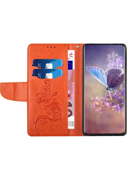 Apple iPhone 12 Mini Telefon Kılıfı Baskısı Kelebek Çiçek Telefon Kapağı 5.4 Inç Pu Deri+Tpu Cüzdan Stand Vaka-Orange (Yurt Dışından)