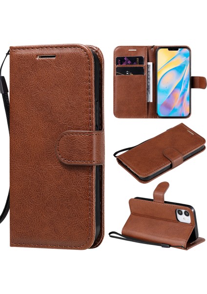 Kt Deri Serisi-2 Düz Renkli Pu Deri Cüzdan Stand Cep Telefon Kabuğu Apple iPhone 12 Mini Brown Için (Yurt Dışından)