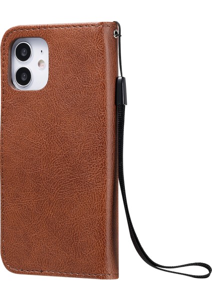 Kt Deri Serisi-2 Düz Renkli Pu Deri Cüzdan Stand Cep Telefon Kabuğu Apple iPhone 12 Mini Brown Için (Yurt Dışından)