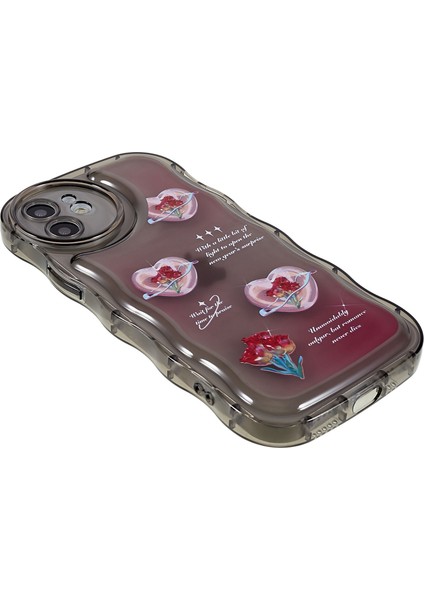 Apple iPhone 12 Telefon Kapağı Desen Basılı Kılıf Esnek Tpu Dalga Şeklinde Kenar Hücre -Transparent Siyah/kalp (Yurt Dışından)