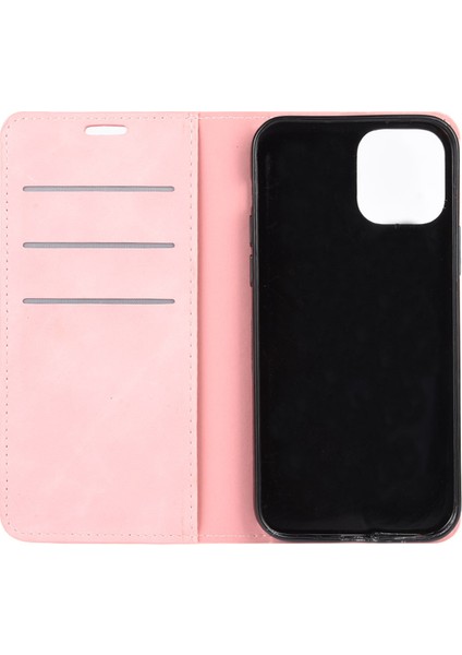 Ipilek Dokunlu Deri Kabuk Cüzdan Stand Kılıfı Apple iPhone 12 Pembe (Yurt Dışından)