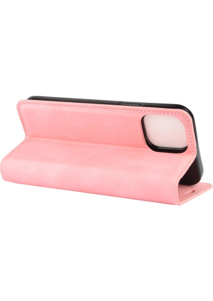Ipilek Dokunlu Deri Kabuk Cüzdan Stand Kılıfı Apple iPhone 12 Pembe (Yurt Dışından)