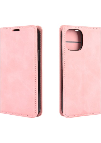 Ipilek Dokunlu Deri Kabuk Cüzdan Stand Kılıfı Apple iPhone 12 Pembe (Yurt Dışından)