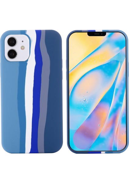 Gökkuşağı Tarzı Sıvı Silikon Telefon Arka Kapak Kabuğu Apple iPhone 12 Için Mini 5.4 Inç Mavi (Yurt Dışından)
