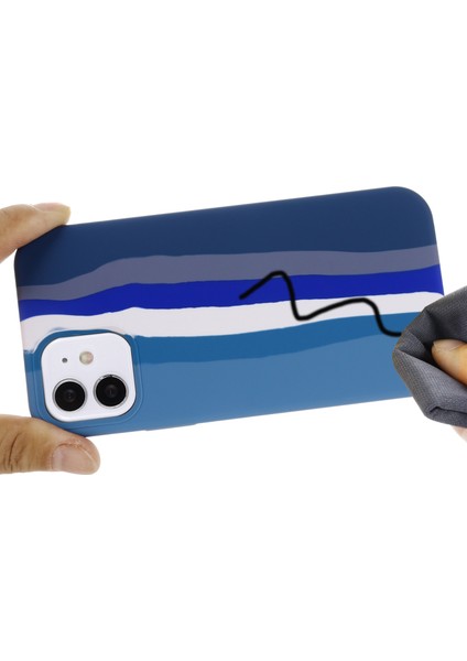Gökkuşağı Tarzı Sıvı Silikon Telefon Arka Kapak Kabuğu Apple iPhone 12 Için Mini 5.4 Inç Mavi (Yurt Dışından)