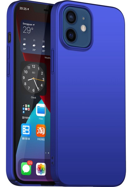 Apple iPhone 12 Mini Telefon Kılıf Hücresi Için 5.4 Inç Yükseltilmiş Çerçeve Şok Geçirmez Düz Renkli Telefon Arka Kapak-Mavi (Yurt Dışından)