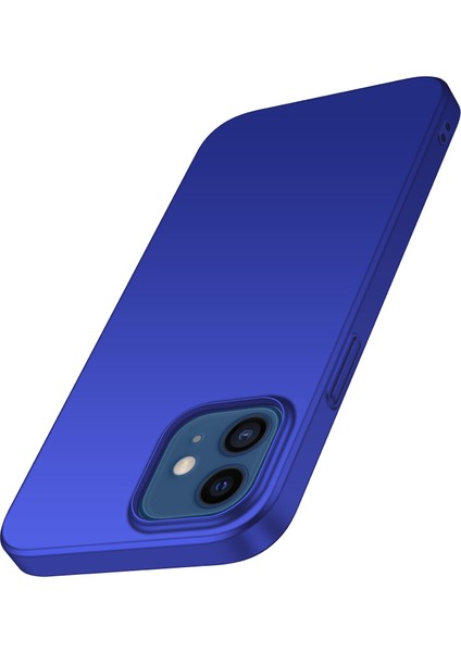 Apple iPhone 12 Mini Telefon Kılıf Hücresi Için 5.4 Inç Yükseltilmiş Çerçeve Şok Geçirmez Düz Renkli Telefon Arka Kapak-Mavi (Yurt Dışından)