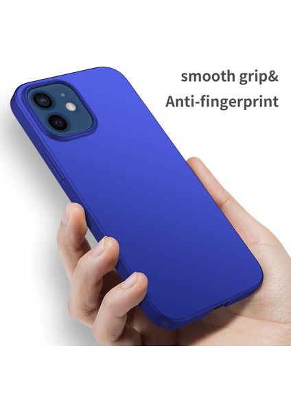 Apple iPhone 12 Mini Telefon Kılıf Hücresi Için 5.4 Inç Yükseltilmiş Çerçeve Şok Geçirmez Düz Renkli Telefon Arka Kapak-Mavi (Yurt Dışından)