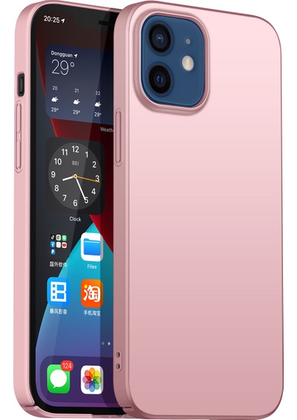 Apple iPhone 12 Mini Telefon Kılıf Hücresi Için 5.4 Inç Yükseltilmiş Çerçeve Şok Geçirmez Düz Renk Telefon Geri Kapak Gül Altın (Yurt Dışından)