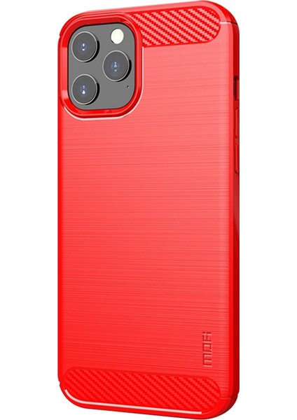Apple iPhone 12/12 Pro Yumuşak Tpu Fırçalanmış Telefon Kılıfı Karbon Fiber Doku Iyi Korumalı Tpu Kabuk-Kırmızı (Yurt Dışından)