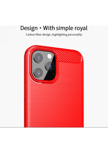 Apple iPhone 12/12 Pro Yumuşak Tpu Fırçalanmış Telefon Kılıfı Karbon Fiber Doku Iyi Korumalı Tpu Kabuk-Kırmızı (Yurt Dışından)