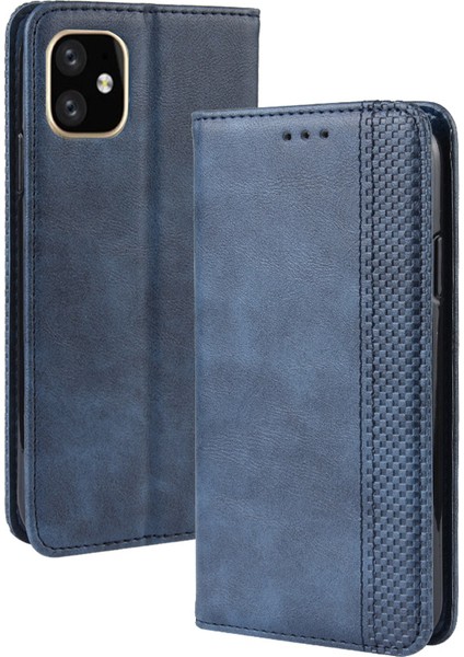 Apple iPhone 12-Blue Için Otomatik Emilmiş Retro Pu Deri Şık Kapak (Yurt Dışından)