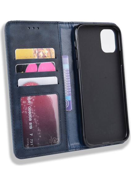 Apple iPhone 12-Blue Için Otomatik Emilmiş Retro Pu Deri Şık Kapak (Yurt Dışından)
