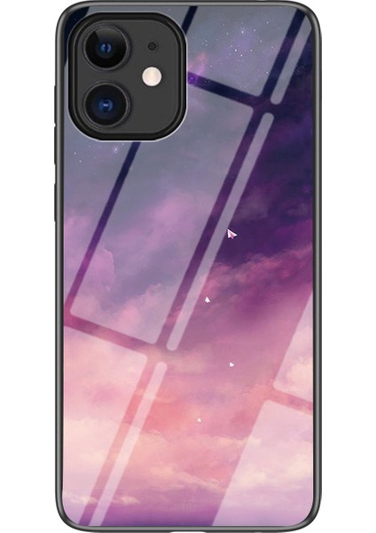 Yıldızlı Desen Temperli Cam+Pc+Tpu Apple iPhone 12 Mini-Mor Için Arka Kasa (Yurt Dışından)