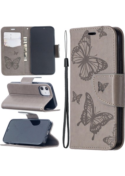 Iphapter Kelebili Kahraman Cülleri Deri Stand Kavramı Apple iPhone 12 Mini 5.4 Inç-Grey (Yurt Dışından)