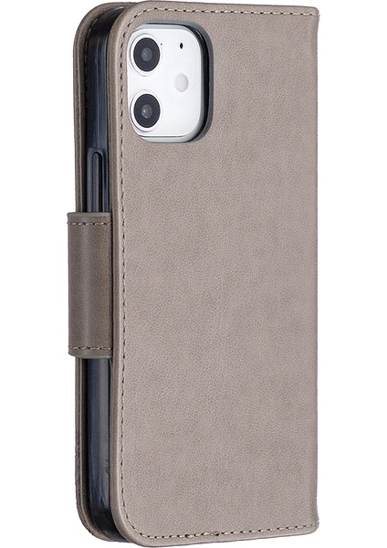 Iphapter Kelebili Kahraman Cülleri Deri Stand Kavramı Apple iPhone 12 Mini 5.4 Inç-Grey (Yurt Dışından)