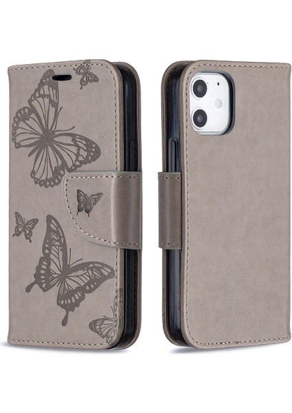 Iphapter Kelebili Kahraman Cülleri Deri Stand Kavramı Apple iPhone 12 Mini 5.4 Inç-Grey (Yurt Dışından)