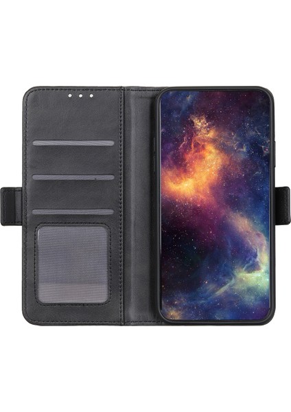 Apple iPhone 12 Mini-Siyah Için Manyetik Çift Toka Deri Havalı Kasa (Yurt Dışından)