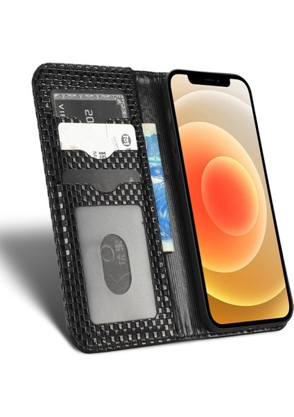 Apple iPhone 12 Telefon Kapağı Için Cep Telefonu Cüzdan Kasası Manyetik Otomatik Emici Izgara Dokusu Pu Deri Standı Anti-Çizik (Yurt Dışından)