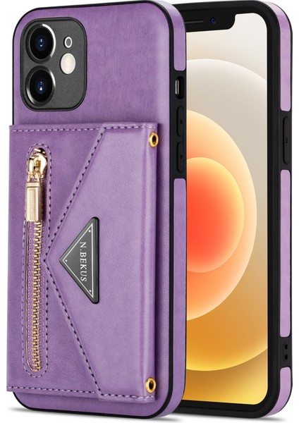 Apple iPhone 12 Mini Telefon Kılıfı Için 5.4 Inç Kickstand Tasarım Cüzdan Anti-Çizelge Damla Damlı Pu Deri+Tpu Mobile, Long Lanyard-Purple ile (Yurt Dışından) fiyatları