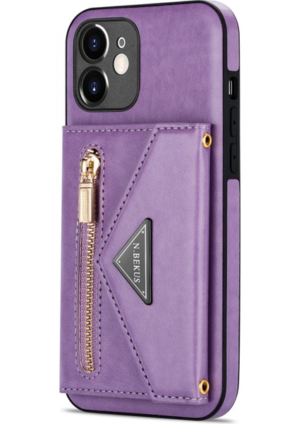 Apple iPhone 12 Mini Telefon Kılıfı Için 5.4 Inç Kickstand Tasarım Cüzdan Anti-Çizelge Damla Damlı Pu Deri+Tpu Mobile, Long Lanyard-Purple ile (Yurt Dışından) modelleri