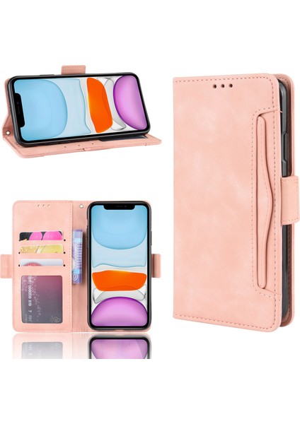 Pu Deri Birden Çok Kart Yuvası ile Deri Apple iPhone 12 Mini-Pink Için Şık Kapak (Yurt Dışından)