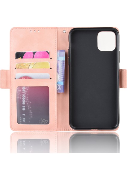 Pu Deri Birden Çok Kart Yuvası ile Deri Apple iPhone 12 Mini-Pink Için Şık Kapak (Yurt Dışından)