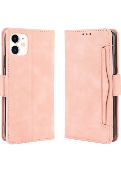 Pu Deri Birden Çok Kart Yuvası ile Deri Apple iPhone 12 Mini-Pink Için Şık Kapak (Yurt Dışından)