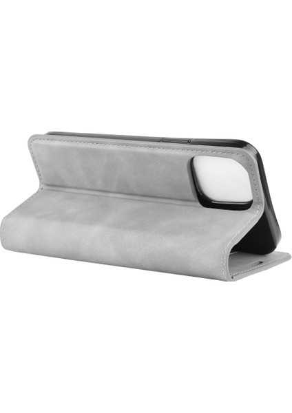 Ipilek Dokunlu Deri Kabuk Cüzdan Stand Kılıfı Apple iPhone 12-Grey Için (Yurt Dışından)