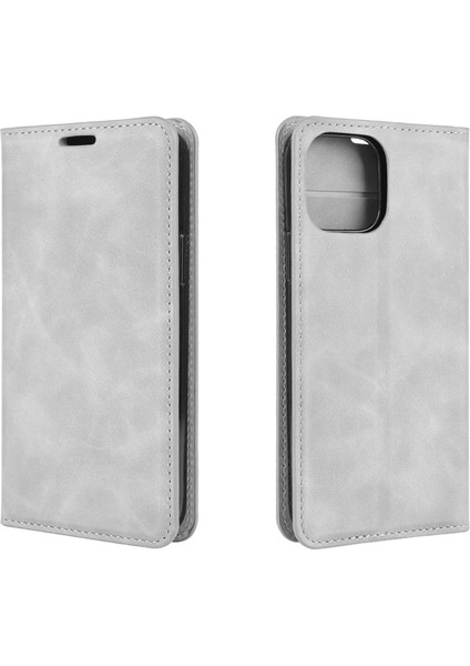 Ipilek Dokunlu Deri Kabuk Cüzdan Stand Kılıfı Apple iPhone 12-Grey Için (Yurt Dışından)